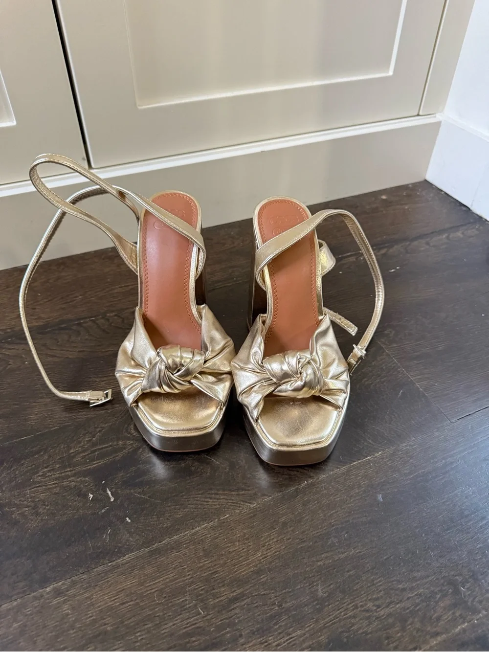 ASOS Metallic Gold Platform Knot Sandals with Ankle Wrap